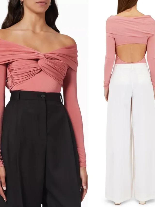 Khaite Cibo Twist Off The Shoulder Back Cutout Pink Bodysuit Size L in pink Denim from Poshmark