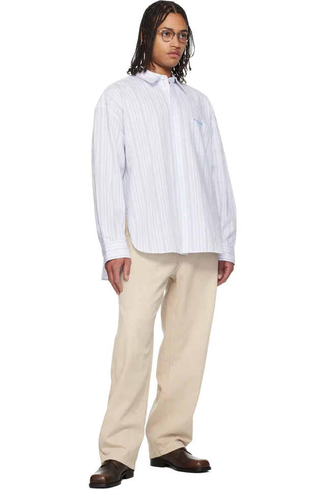 WOOYOUNGMI Blue Oversized Stripe Shirt, photo 4 of 4 from SSENSE