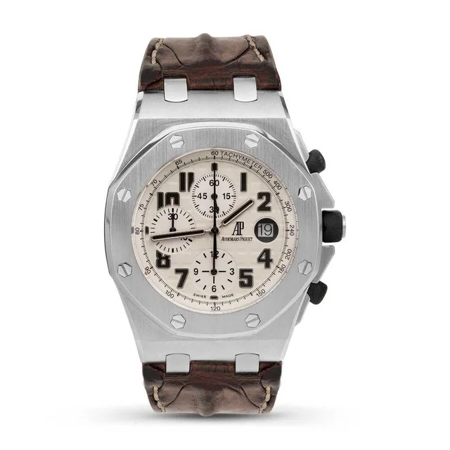 Audemars Piguet Royal Oak Offshore Chronograph White Dial Mens Watch 1000ST-01 in brown|white|silver|gray|red Leather from Jomashop.com