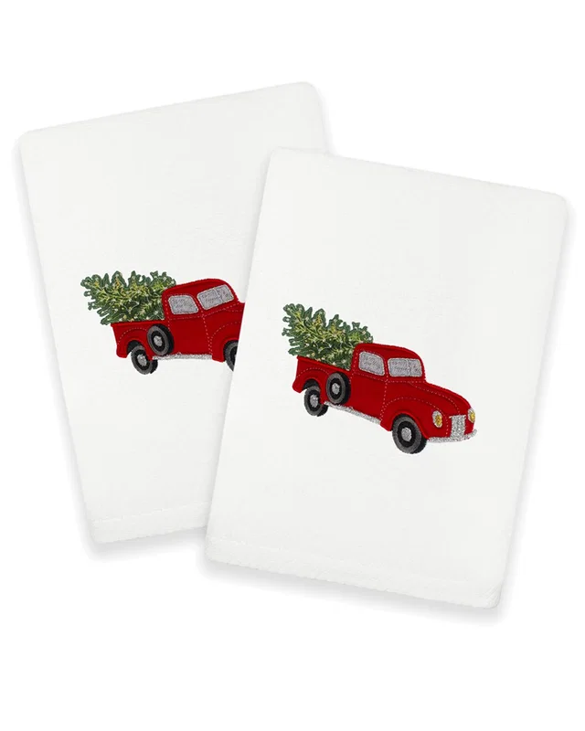 Linum Home Textiles Christmas Truck - Embroidered Luxury Set of 2 Turkish Cotton Hand Towels, image 1 of 1 from Rue La La