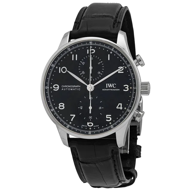 IWC Portugieser Chronograph Automatic Black Dial Mens Watch IW371609 in silver|black|gray Crocodile from Jomashop.com