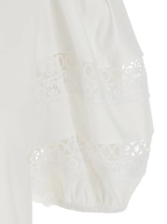 Twinset White T-Shirt with Embroidery Details on the Sleeves and Round Neck in Cotton for Women in White 100% Cotton, photo 6 of 6 from Gaudenzi Boutique