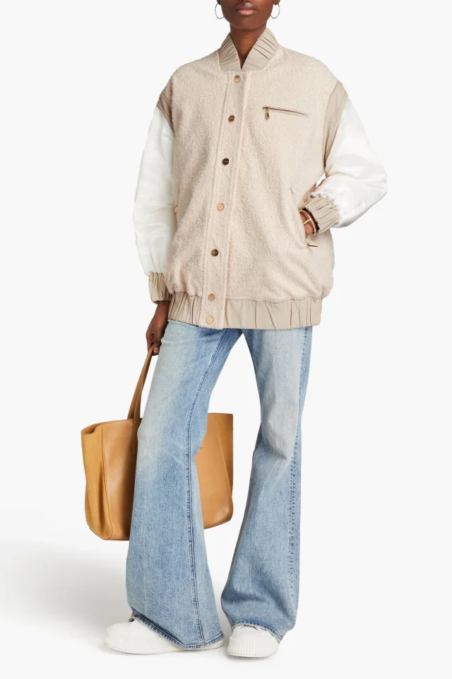 Zimmermann Appliquéd Cotton-Blend Bouclé and Shantung Bomber Jacket in Cream, photo 2 of 4 from THE OUTNET