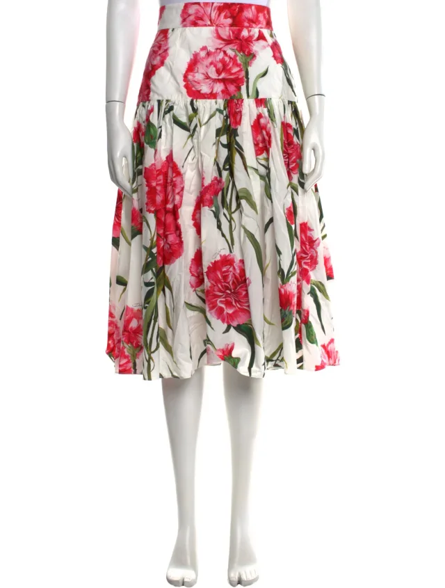 Dolce & Gabbana Floral Print Midi Length Skirt w/ Tags in white from The RealReal
