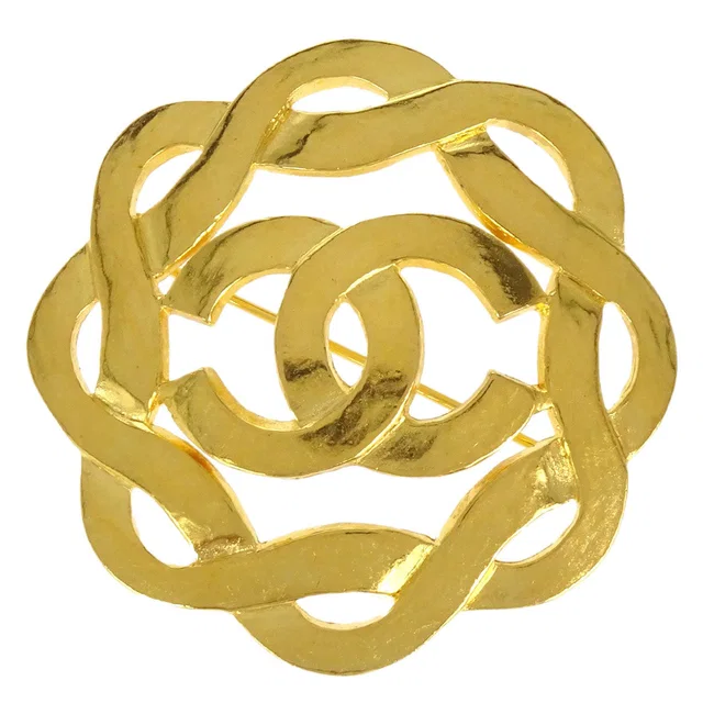 Chanel Camellia CC Brooch Pin Gold 97P in Gold from AMORE Vintage Tokyo