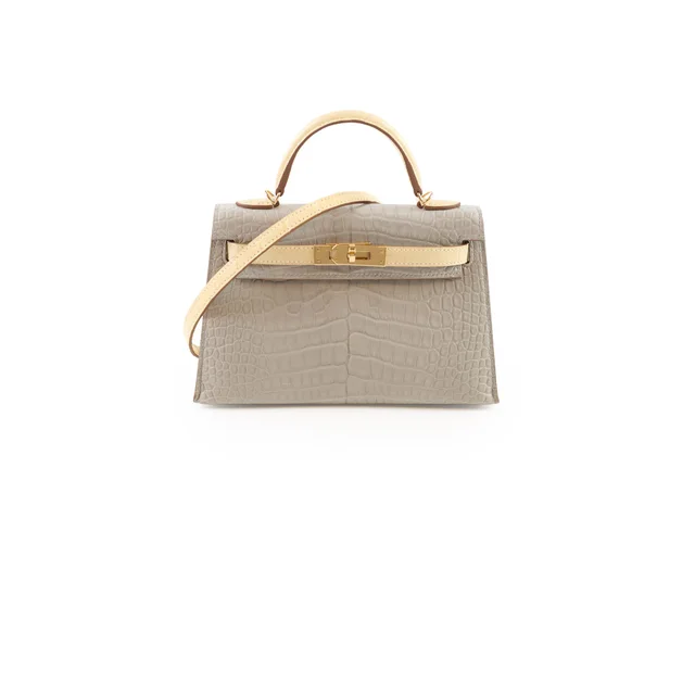 Hermès Mini Kelly Alligator Mississippiensis Gris Perle/Vanilla - U stamp in Grey Crocodile from The Purse Affair