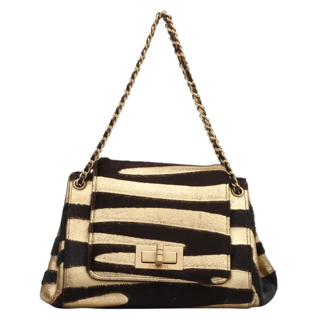 Chanel circa 2000 Haircalf 2.55 Chain Handbag Mini Black/Gold in Black from VINTAGE QOO TOKYO