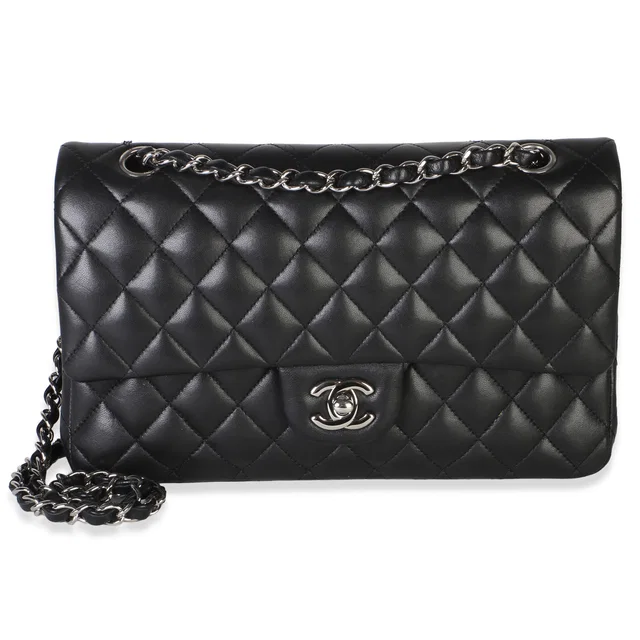 Chanel Black Quilted Lambskin Medium Classic Double Flap Bag in Black Lambskin from myGemma