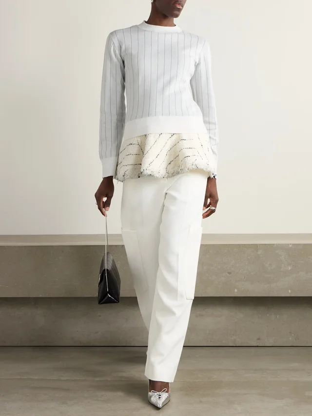 SACAI Layered striped cotton and bouclé-tweed sweater in Grey, photo 2 of 2 from NET-A-PORTER (Canada)