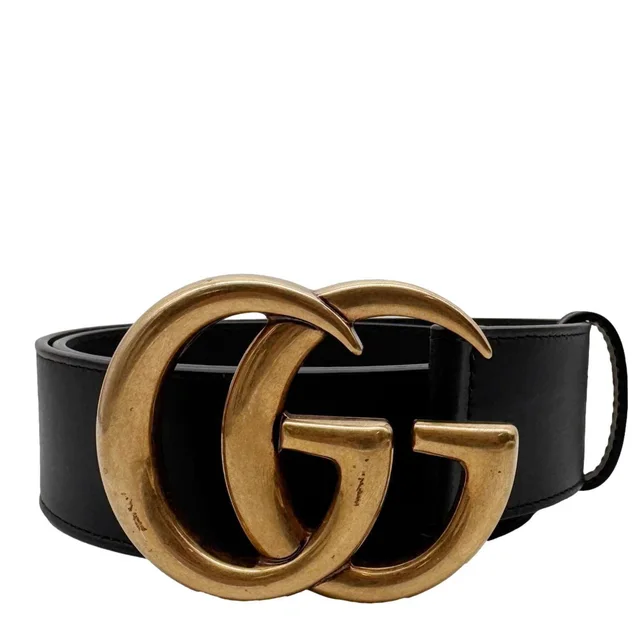 Gucci GG Buckle Marmont Leather Belt Size 70.30 Black 400593 in Black Leather from Dallas Designer Handbags