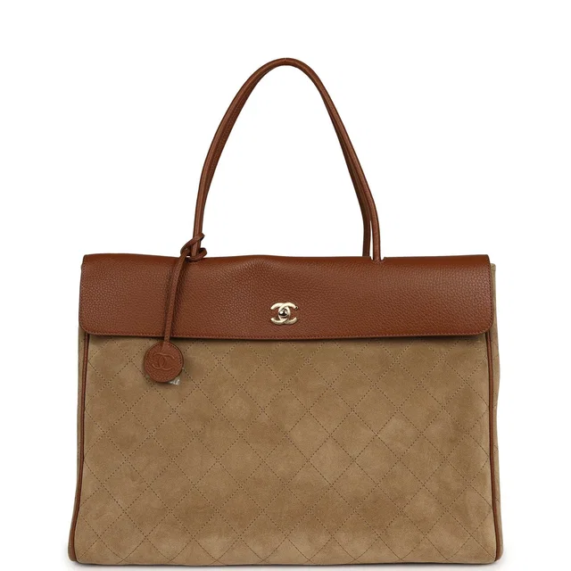 Chanel XXL "Urban Essential" Shopping Tote Dark Beige Suede, Camel Grained Calfskin Gold Hardware in Brown Caviar leather from Madison Avenue Couture