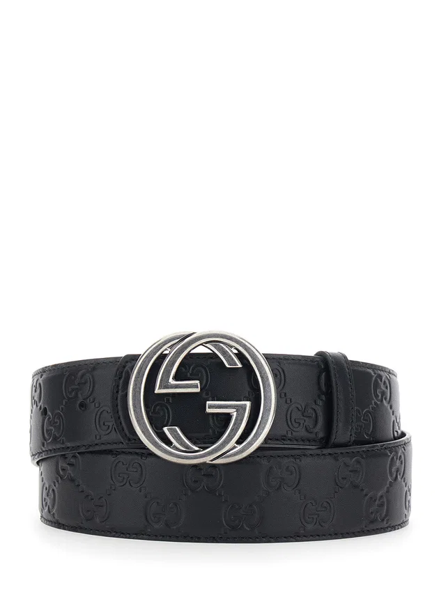 Gucci Gg Buckle Embossed Belt — Black Calfskin in Black Calfskin from HEWI