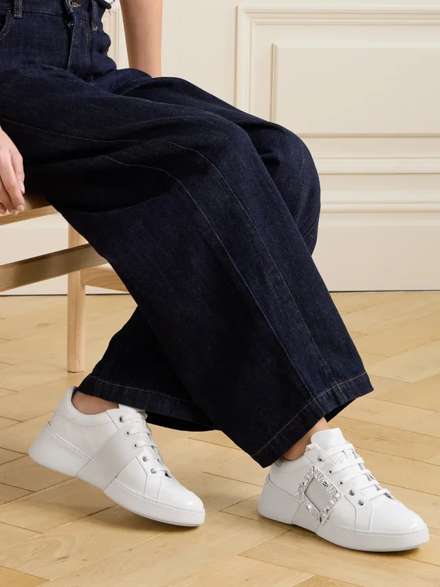 ROGER VIVIER Viv Skate crystal-embellished rubber-trimmed leather sneakers in White, photo 2 of 2 from NET-A-PORTER (Canada)