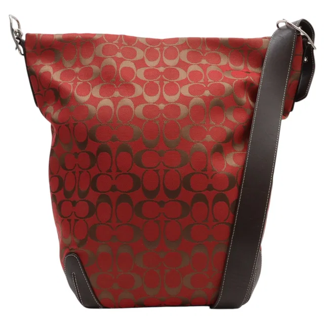 Coach Signature Shoulder Bag Red/Brown in Brown Canvas from VINTAGE QOO TOKYO