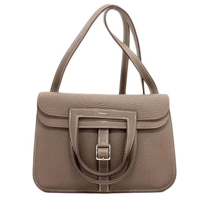 Hermès Halzan 25 Etoupe Silver Handbag Taurillon in Taupe from The Reluxe