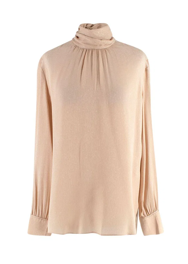 Fendi Golden Beige Blouse with Neck Tie in Beige Silk from HEWI