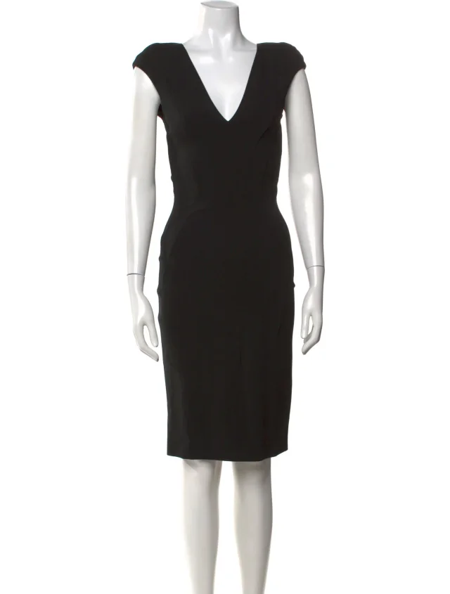 Tom Ford V-Neck Knee-Length Dress in black from The RealReal