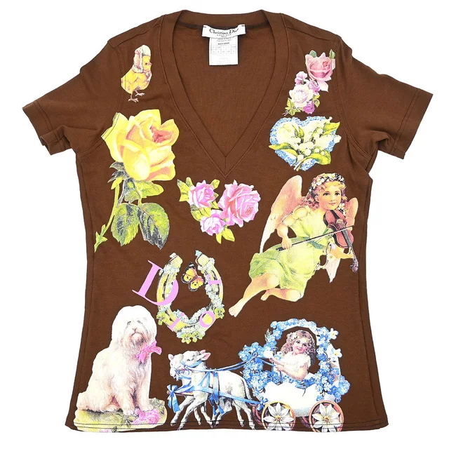 Dior 2005 Romantic Print V-neck T-shirt #36 from AMORE Vintage Tokyo