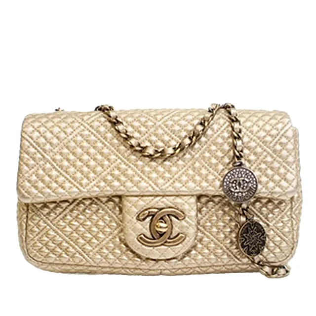 Gold Chanel Small Micro Quilted Metallic Lambskin Coin Flap Shoulder Bag in Gold Lambskin from Designer Revival