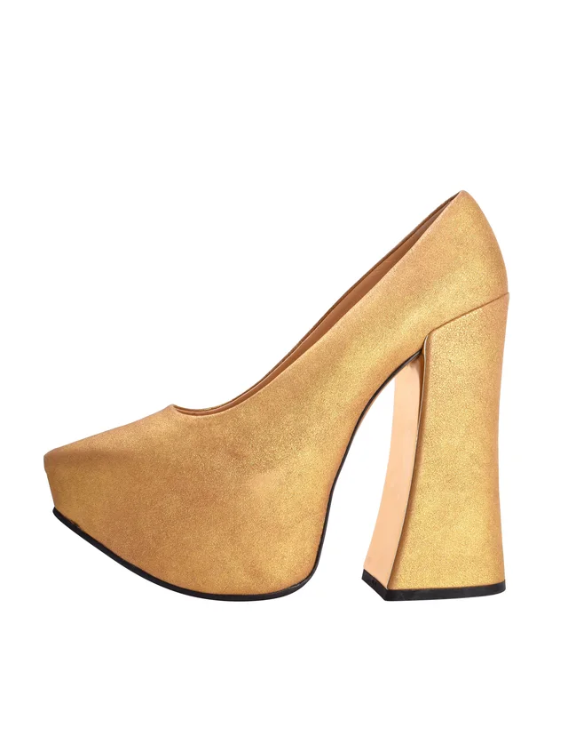 Vivienne Westwood Gold Nubuck Leather Pointed Toe Arctic Platform Heels in Gold Suede from Amarcord Vintage Fashion