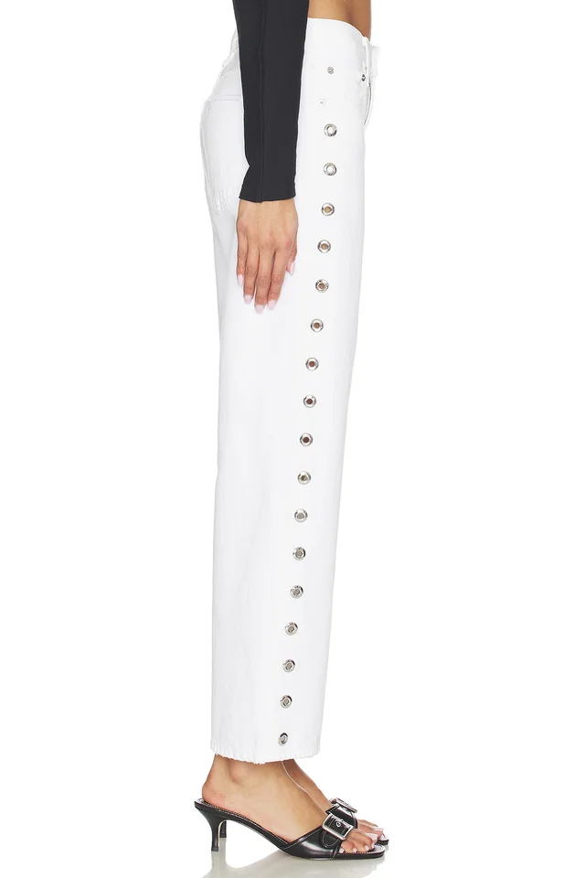 PISTOLA Lexi Mid Rise Bowed Straight Jeans in Vivid White, photo 3 of 6 from REVOLVE (Canada)