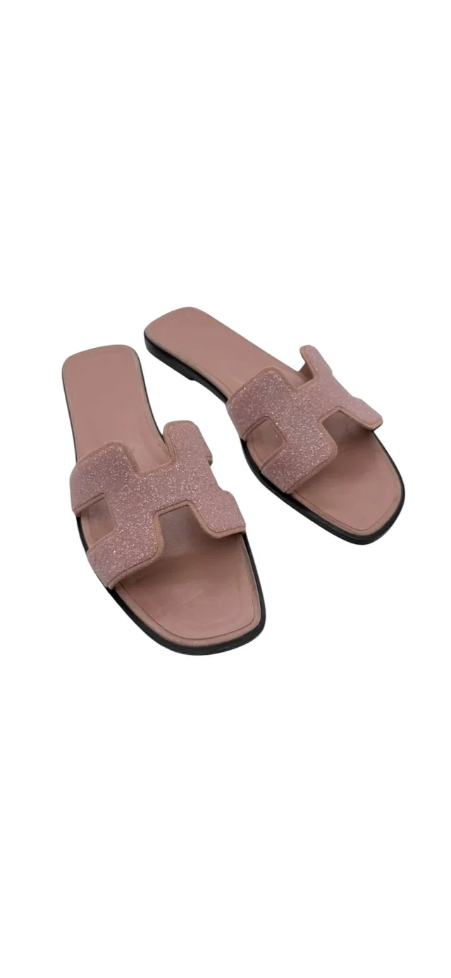 Hermès Oran Sandals Nude Pink Beaded Sz 38.5 in Pink from Luxury Promise