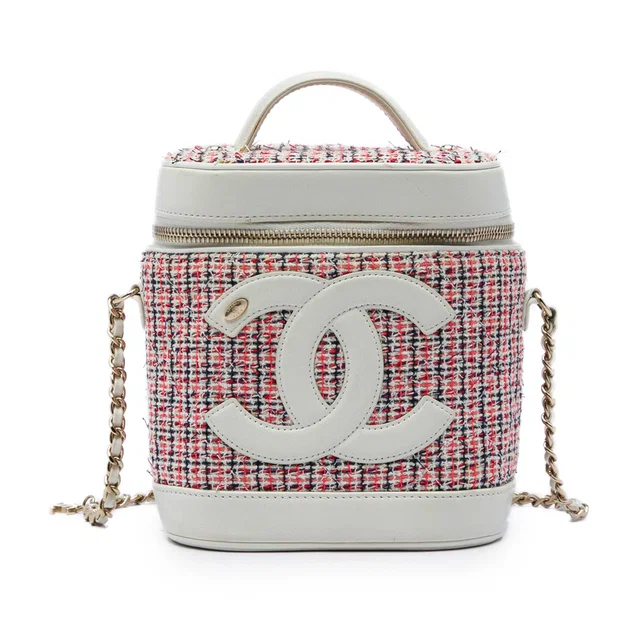 Red Chanel Tweed and Lambskin CC Vanity Case Satchel in Red Lambskin from Designer Revival