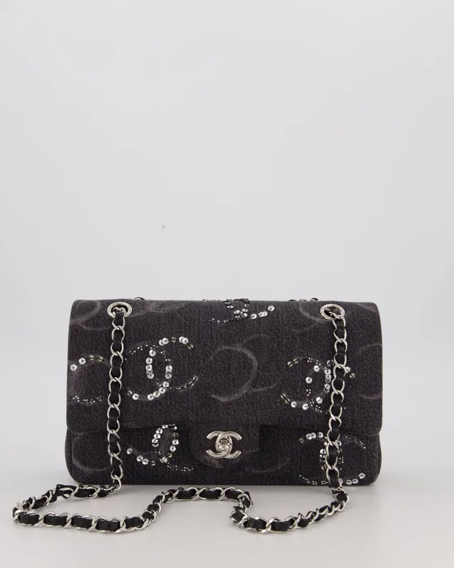 Chanel Denim Charcoal Medium Double Flap Bag in Denim from Sellier