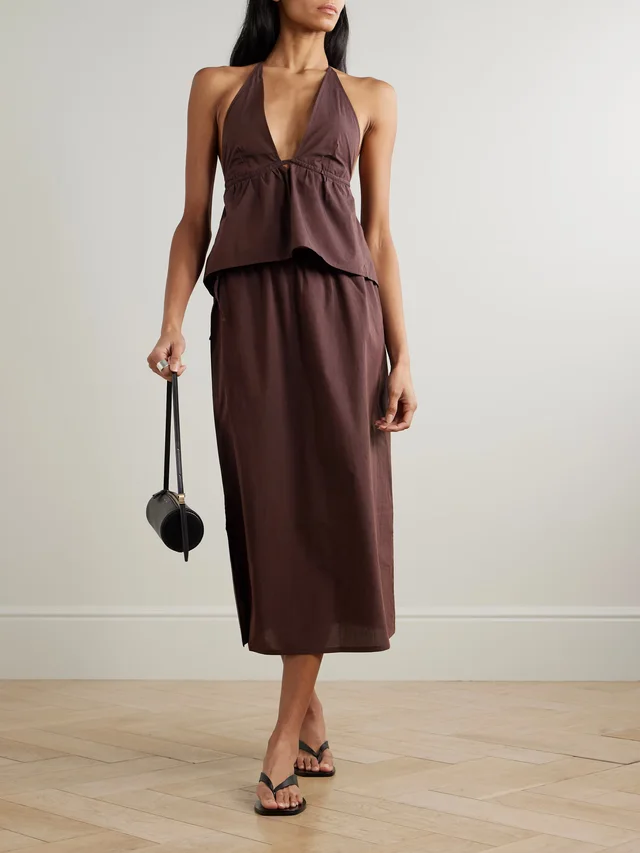 DEIJI STUDIOS Organic cotton-poplin halterneck top in Brown, photo 2 of 2 from NET-A-PORTER (Canada)