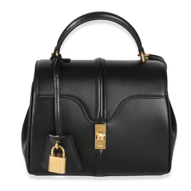 Celine Black Satinated Calfskin Mini 16 Top Handle Bag in Black Calfskin from myGemma