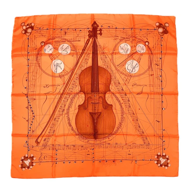 Hermès Carre 90 la Musique Des Spheres Music Played By Orange Violin Silk Scarf in Orange Silk from The Reluxe