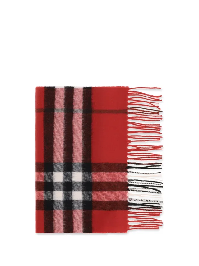 Burberry Check Cashmere Scarf — Red Kashmir/capra Hircus Scarfs in Red Cashmere from HEWI