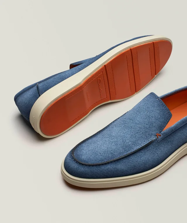 Santoni Botanist Denim Effect Suede Loafers in Blue Suede & Nubuck, photo 4 of 5 from Harry Rosen