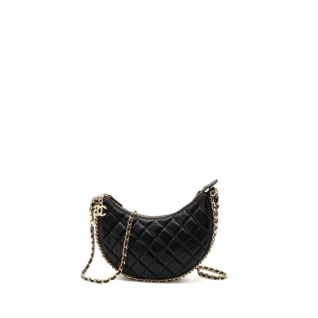 Chanel Small moon Hobo Bag Lambskin Black LGHW (Microchip) in Black Lambskin from EMIER