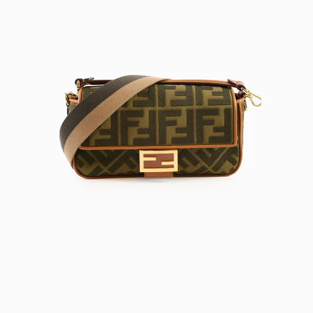 Fendi Medium Baguette Khaki Zucca in Green Canvas from The Purse Affair