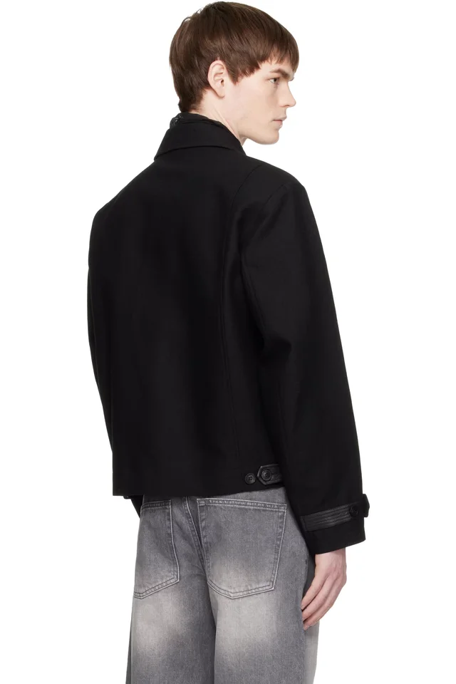 COOR Black Wool Linen Blend Leather Tab Jacket, photo 3 of 4 from SSENSE