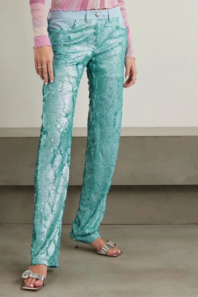 Siedrés Sun Sequined Tulle and Denim-Trimmed Straight-Leg Pants, photo 2 of 4 from THE OUTNET
