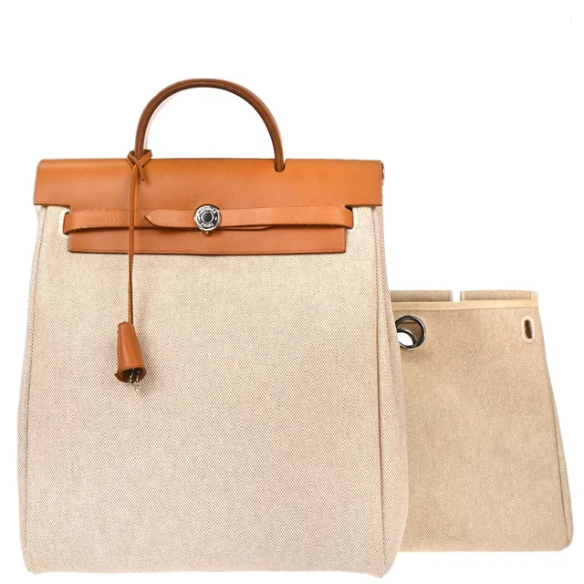 Hermès Beige Brown Toile H Herbag a Dos 2 in 1 Backpack in Brown Leather from AMORE Vintage Tokyo