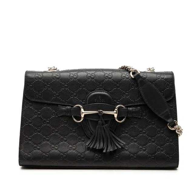 Black Gucci Medium Guccissima Emily Shoulder Bag in Black Leather from Designer Revival