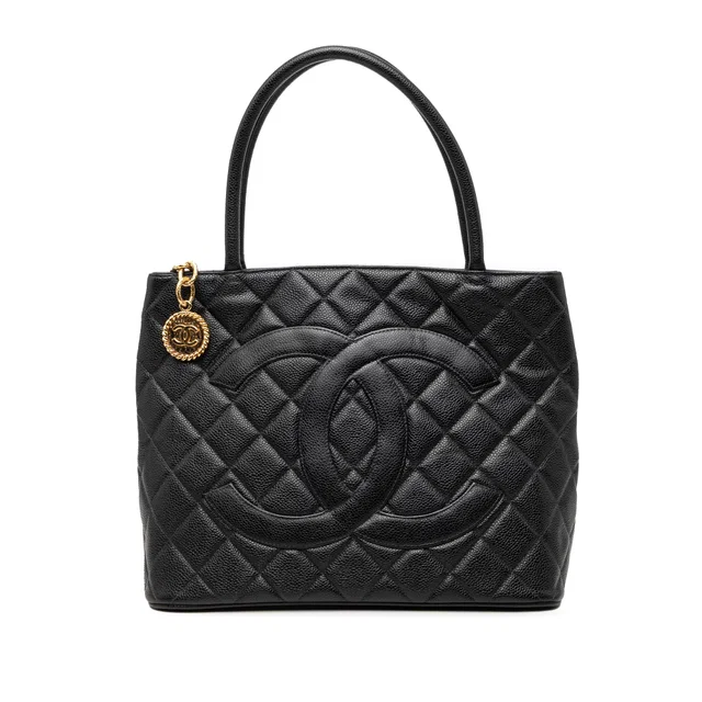 Black Chanel Caviar Medallion Tote in Black Caviar leather from Designer Revival