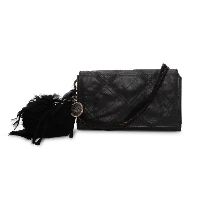 Lanvin Quilted Leather Wallet on Chain Clutch in Black Leather from Blue Spinach