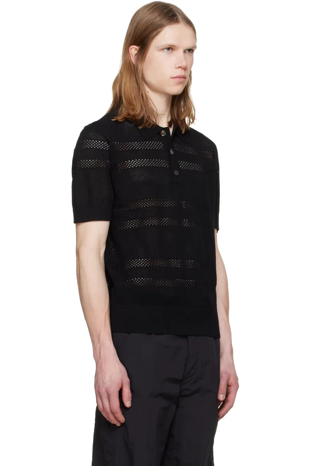 Dries Van Noten Black Mesh Polo, photo 2 of 4 from SSENSE