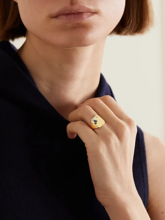 GEMELLA Sweetheart 18-karat gold, sapphire and diamond signet ring in Metallic, photo 2 of 2 from NET-A-PORTER (Canada)