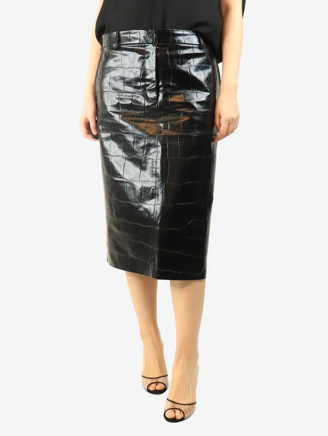 Stella McCartney Black croc-embossed faux-leather midi skirt - size UK 10 in Black Crocodile from Sign of the Times