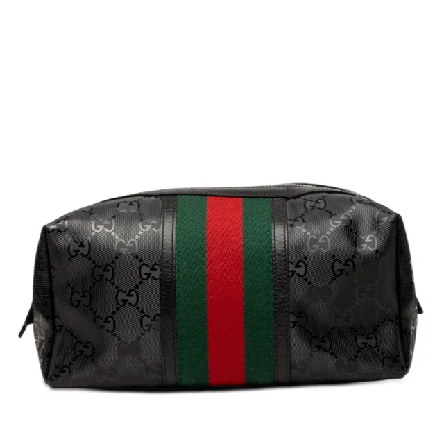 Black Gucci GG Imprime Web Cosmetic Case Pouch in Black Coated canvas from Designer Revival