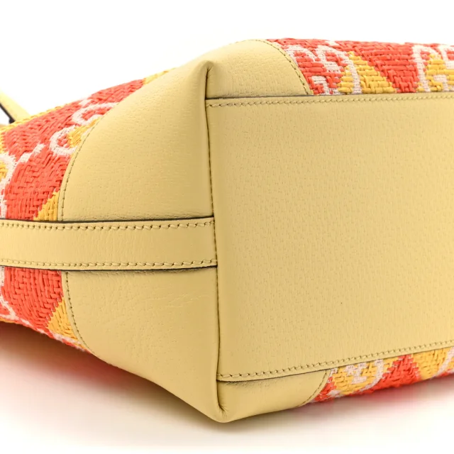 Gucci Straw Textured Dollar Calfskin Cancun Medium Ophidia Shopping Tote Orange Yellow in Orange Calfskin from FASHIONPHILE, photo 10 of 11