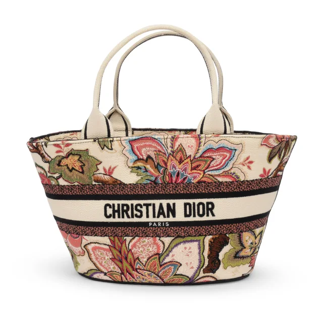 Dior Tree of Life Canvas Brocade Hat Basket Tote in White Canvas from Blue Spinach