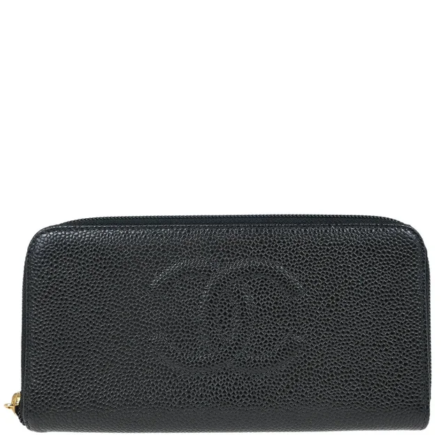 Chanel 2003-2004 Black Caviar Long Wallet Purse in Black Caviar leather from AMORE Vintage Tokyo