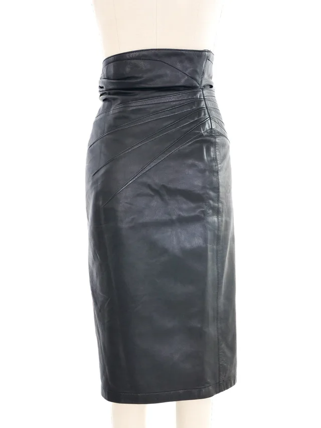 Alaïa High Waist Leather Skirt in Leather from Arcade Vintage, photo 2 of 2