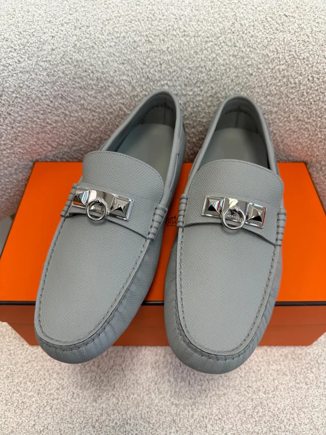 HK LOCATED*HERMÈS IRVING LOAFER Grey Blue- Size 41.5 in Blue Calfskin from Luxury Promise